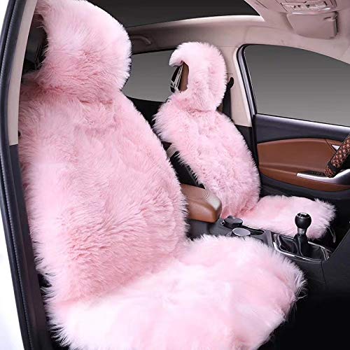 Maples 1 PC Fluffy Fuzzy Faux Sheepskin Wool Fur Car Seat Cover for Auto SUV Trucks Universal Fit, Soft Plush Synthetic Wool Buck Fur Car Seat Cushions (Pink) - color: Pink