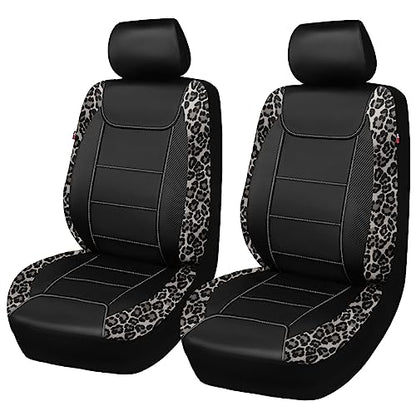 Flying Banner car seat Covers Faux Leather Waterproof Easy Clean Easy Installation (Leopard Gray Leather Black, 2 Fronts) - color: Leopard Gray Leather Black