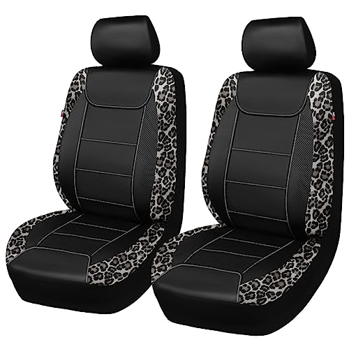 Flying Banner car seat Covers Faux Leather Waterproof Easy Clean Easy Installation (Leopard Gray Leather Black, 2 Fronts) - color: Leopard Gray Leather Black