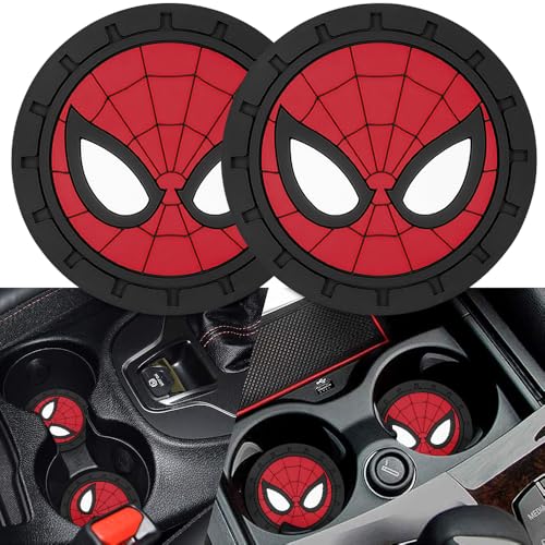 2Pcs Car Cup Holder Coasters for Spider Man Marvel Fans, Silicone Non-Slip Drink Mats, Cup Mats for Car Interior Accessories, Universal Anti-Spill Coaster Insert - color: Db-zhizhuxia