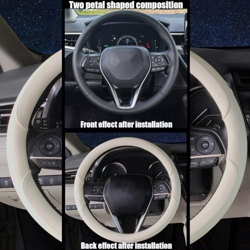 Steering Wheel Cover Universal Standard Size 14.5-15 inch, Non-Folding Packaging, Microfiber Leather, Anti-Slip, Soft Grip, Fits Most Cars SUVs Trucks, Light Creamy White - color: Light Creamy White