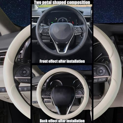 Steering Wheel Cover Universal Standard Size 14.5-15 inch, Non-Folding Packaging, Microfiber Leather, Anti-Slip, Soft Grip, Fits Most Cars SUVs Trucks, Light Creamy White - color: Light Creamy White