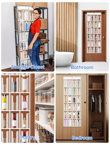 NiHome Clear 24 Pockets Door Hanging Water Bottle Organizer Compatible with 40oz Stanley Tumblers, Hanging PVC Storage Holder With Hooks for Cups, Mugs, Foldable, Large Capacity for Kitchen