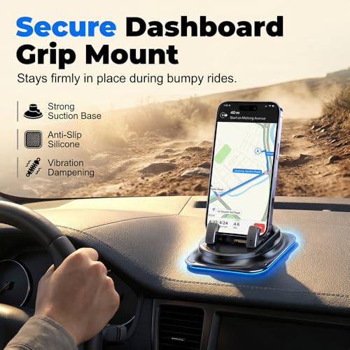 Dashboard Phone Holder for Car, 360 Degree Rotation Mount, Foldable Silicone Dash Stand, Anti-Slip Mobile Cradle Compatible (2PC) - color: 2PC