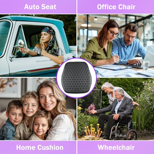 Thin Gel Seat Cushion for Car Seat, Office Chair, Wheelchair, Golf Cart - Non-Slip Car Seat Cushions with 0.7 Inch Gel - Sciatica & Coccyx Pain Relief (Leather, Black) - color: Black