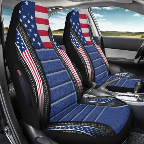 American Flag Printed 2 Pack Seat Cover for Cars, Waterproof Breathable Front Car Seat Covers, Airbag Compatible Universal Fits Auto Seat Cover for Front Seat - color: American Flag - Blue and Red