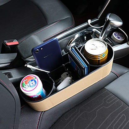 Car Seat Organizer Cup Drink Holders,Multifunctional Gap Filler Storage Box,Insert Organization Helps Reduce Distracted Driving&Holds Phone Mount Mug Bottle Cellphones Coasters Wallet Cards (Beige) - color: UGBD-Beige