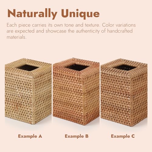 Rattan Tissue Box Cover Square, Hand Woven Wicker Tissue Holder, 5.5 x 5.5 X 5.7 inch, Natural - color: Natural, size: Square (5.7"H)