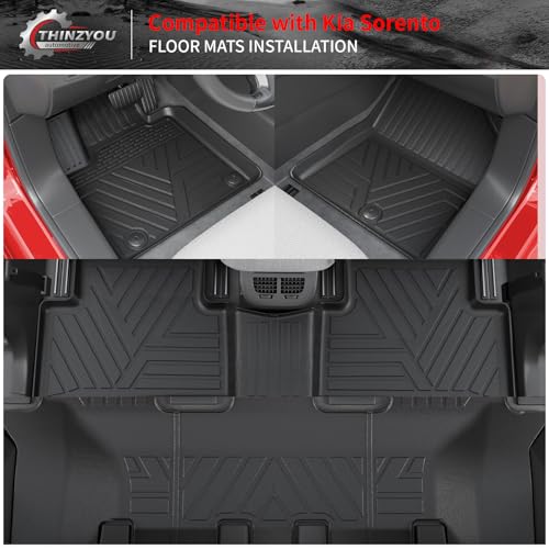Floor Mats Compatible with 2021-2025 2026 Kia Sorento 6&7 Passenger Cargo Mat TPE Back Seat Cover Protector 2024 Sorento Accessories (Fit 6&7 Seats,Trunk Mat with Backrest Mats+Floor Mats) - style: For Kia Sorento | 2021-2026