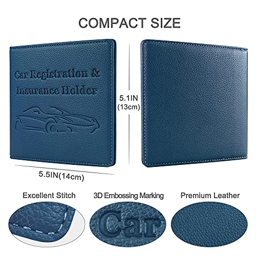 Car Registration and Insurance Holder, Premium PU Leather Vehicle Glove Box Car Organizer Men Women Wallet Accessories Case for ID, Driver's License - Blue - color: Blue