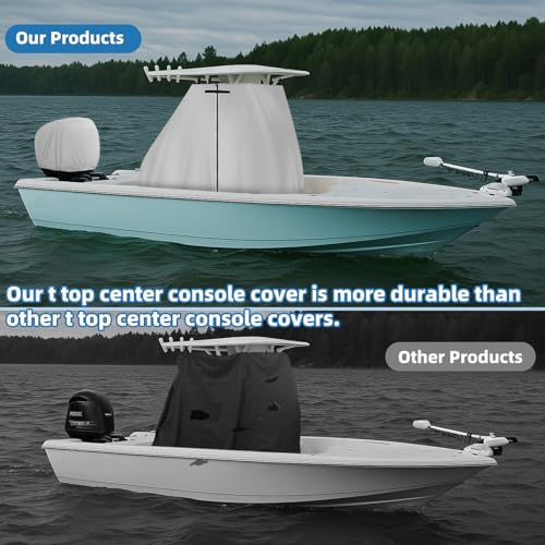 T-Top Center Console Boat Cover, Heavy Duty 1200D Waterproof T Top Console Cover with Motor Cover, UV Resistant Polyester T-Top Boat Cover, Gray(60" L x 48" W x 66" H) - color: Gray, size: S:60" L x 48" W x 66" H