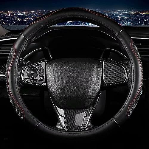 Leather - Car Steering Wheel Cover 15 inch Universal Fit Microfiber Steering Wheel Cover Anti-Slip, Soft, Breathable, Full Surround Car Wheel Cover (Red) - color: Red