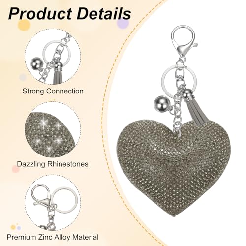 PATIKIL Rhinestone Keychains for Women, Cute Bling Heart Shape Purse Charm for Bag Handbags Car Keys - color: White-gray