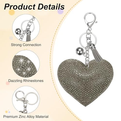 PATIKIL Rhinestone Keychains for Women, Cute Bling Heart Shape Purse Charm for Bag Handbags Car Keys - color: White-gray