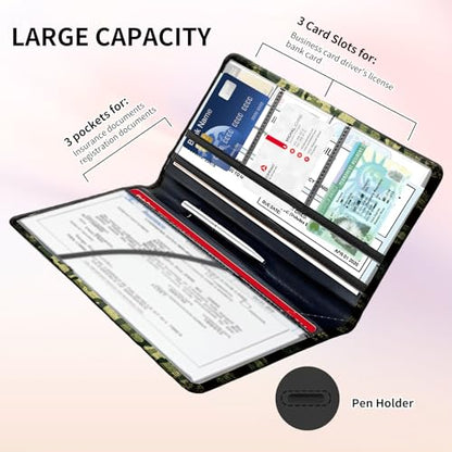 Premium Car Registration and Insurance Card Holder, Cute PU Leather Car Document Holder, Vehicle Glove Box Car Organizer with Magnetic Closure for Driver License, Cards Camouflage Flag - color: Camouflage American Flag