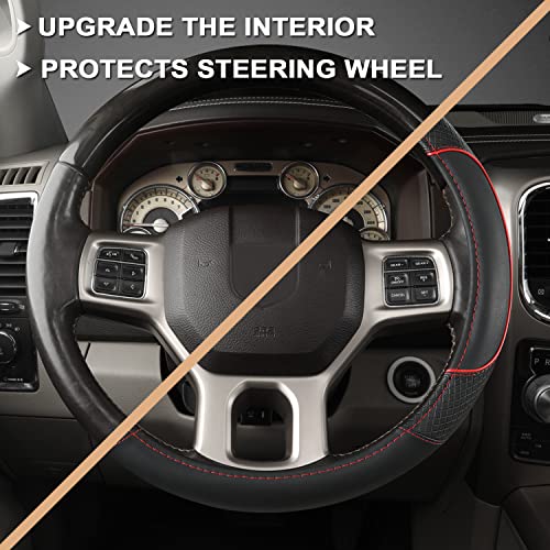 GIANT PANDA Car Steering Wheel Cover for Dodge Ram 1500 2500 3500 15.5-16 inches- Black+Red Trim - color: C-Black+Red Trim