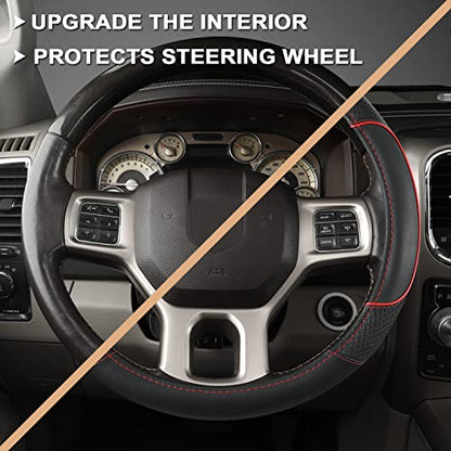 GIANT PANDA Car Steering Wheel Cover for Dodge Ram 1500 2500 3500 15.5-16 inches- Black+Red Trim - color: C-Black+Red Trim