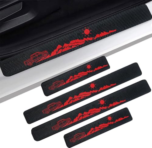 Universal Mountain Truck Car Door Sill Protectors 4Pcs Carbon Fiber Vinyl Threshold Decorative Scuff Plate,Anti-Scratch, Anti-Dirty, Waterproof - color: 01-TRUCK-RED