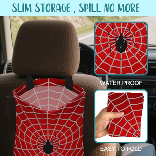 Car Garbage Bag Spider on Spider Web Drawstring Car Trash Bag Hanging for Back Seat with Adjustable Buckle Canvas Vehicle Trash Can Easy-to-Install - color: Spider on Spider Web