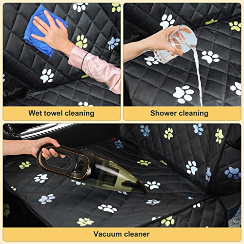 Front Seat Dog Cover for Cars Trucks SUV Waterproof Scratchproof Nonslip Full Protection Pet Dog Car Seat Covers Cute Paw Print Front Passenger Chair Protector for Travel Bed Safety(Black)