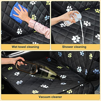 Front Seat Dog Cover for Cars Trucks SUV Waterproof Scratchproof Nonslip Full Protection Pet Dog Car Seat Covers Cute Paw Print Front Passenger Chair Protector for Travel Bed Safety(Black)