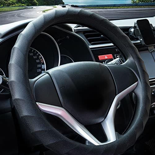 Silicone Car Steering Wheel Cover Universal Grip Steering Protective Cover with Pattern and Massaging Grip for Most Cars, SUVs, Trucks, and Vans