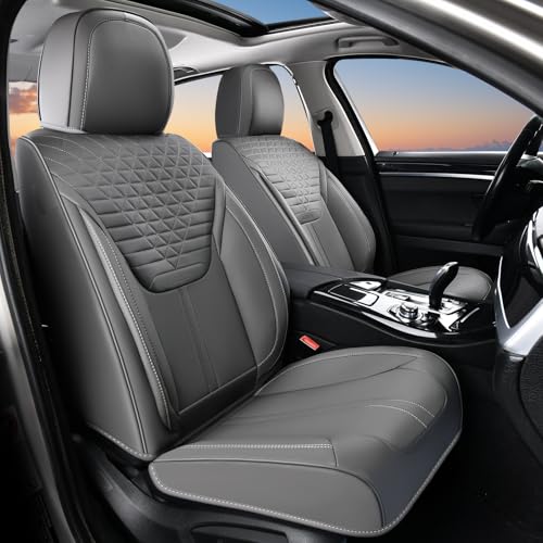 FLORICH Car Seat Covers for Front Seats, Universal Seat Cushion 2 Seats, Car Seat Protector Waterproof, Premium Leather Automotive Seat Covers for Most Cars, Sedans, SUVs, and Trucks-Gray - color: Grey, size: FrontPair
