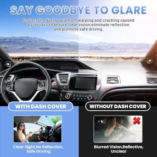 Sunsdrew Dashboard Cover Mat for 2012-2015 Honda Civic Dash Cover for Civic Suede Dash Cover Accessories Sun Shade Nonslip Mesh Protector No Glare - size: 16-21 Civic Dash Cover