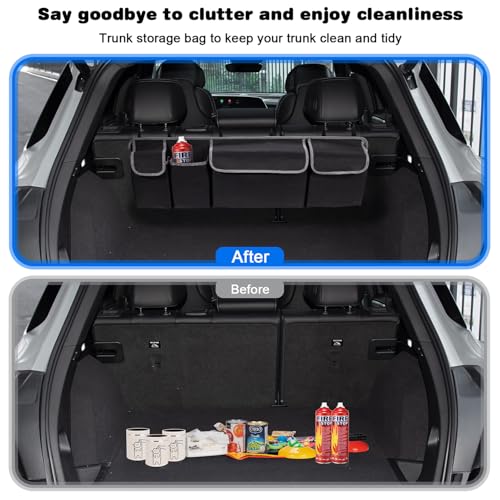 Trunk Organizer - Car Organizer, Foldable Trunk organizer for SUV/MPV/Truck, Collapsible Car Storage Bag with 4 Pockets, Black, 40.16"×11.02"