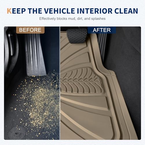 FLORICH Car Floor Mats, Waterproof Universal Heavy-Duty 4 Pieces Rubber Floor Mats for Cars, Full Set Car Mats with Anti-Slip Backing Fit for Most SUV, Vans,Trucks, Sedan(Beige)