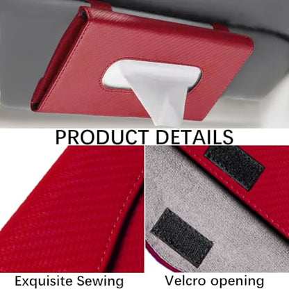 Car Tissue Holder, Sun Visor Napkin Holder, Premium PU Leather Car Tissue Box, with Tissue Refill, Universal Version Hanging Tissue Holder for Cars, Trucks, SUVs - color: Red