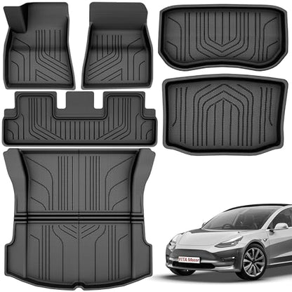 YITAMOTOR Tesla Model 3 Floor Mats Full Set Custom Fit 2020-2023 All-Weather Cargo Liners Rear Cargo Tray Trunk Floor Mat Interior Accessories, Black - style: 2020-2023 Model 3 Floor Mats-6Pcs