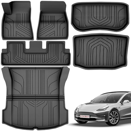 YITAMOTOR Tesla Model 3 Floor Mats Full Set Custom Fit 2020-2023 All-Weather Cargo Liners Rear Cargo Tray Trunk Floor Mat Interior Accessories, Black - style: 2020-2023 Model 3 Floor Mats-6Pcs