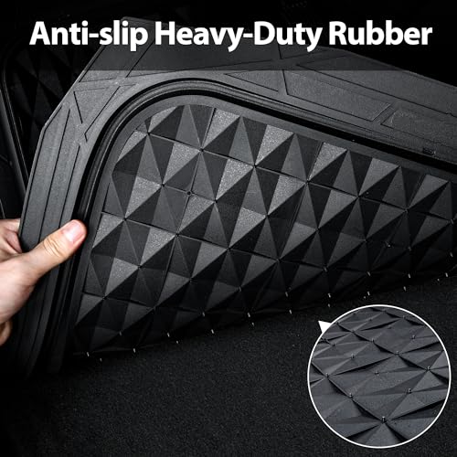 CAR PASS Heavy Duty Rubber Black Car Floor Mats & Cargo Liners, Deep Dish All-Weather Trunk Mats Durable Anti-Slip 3D Rhombus Waterproof Trim to Fit Liner Universal Fit Auto,Sedan,SUV,Truck, Black - color: black with cargo liner