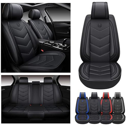 Seat Covers Full Set, Black Seat Covers for Cars 5 Seats, Car Seat Protector, Waterproof Faux Leather Car Seat Cushion, Front and Rear Car Seat Cover Fit for Most Sedans SUV Pick-up Truck (003 Black) - color: 003-Black