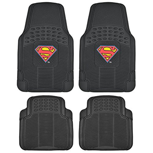 Superman Rubber Car Floor Mats 4 PC Front Heavy Duty All Weather Protection - Trimmable To fit - size: Pack of 4