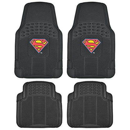 Superman Rubber Car Floor Mats 4 PC Front Heavy Duty All Weather Protection - Trimmable To fit - size: Pack of 4