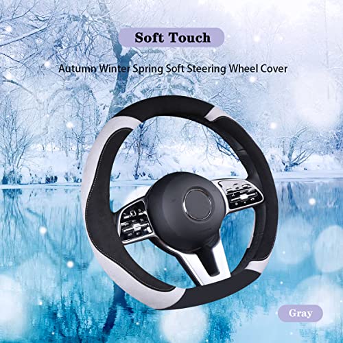 Soft D Shape Steering Wheel Cover, Warm Steering Wheel Cover Fashion Universal 15 inch, Gray