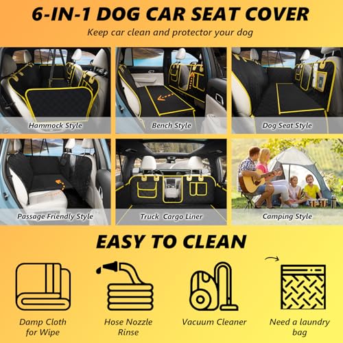 L'AGRATY Dog Car Seat Cover: Waterproof Back Seat Extender for Dogs with Side Flaps - Nonslip Hard Bottom Car Seat Cover for Dogs with Mesh Window: 60/40 Split Bench Dog Hammork Bed for Car SUV Truck