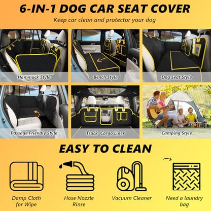 L'AGRATY Dog Car Seat Cover: Waterproof Back Seat Extender for Dogs with Side Flaps - Nonslip Hard Bottom Car Seat Cover for Dogs with Mesh Window: 60/40 Split Bench Dog Hammork Bed for Car SUV Truck