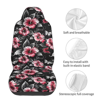 Red Floral Seat Covers Universal Fit Most Cars SUVs Trucks Vans Hibiscus Flowers Front Bucket Seats Protector Keep Clean from Sweat Dirt Gray Hawiin Aloha Leaf Seat Covers - color: Red Floral