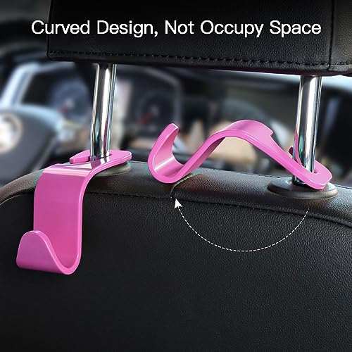 Soleebee 4 Pack Car Headrest Hooks - Universal Auto Hooks, Back Seat Hangers, Storage Organizer (Hot Pink) - color: Hot Pink