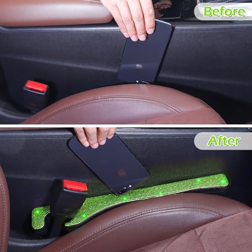 Briwill Green Bling Car Seat Gap Filler, Set of 2 Handmade Crystal Rhinestone Diamond Green Car Gap Filler Fit for Car Truck SUV Lime Green Bling Car Accessories(Grass Green) - color: F-Grassgreen