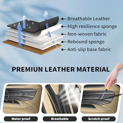 Fit Car Seat Covers Compatible with Honda Fit 2008-2018 2019 -Premium Leather，Waterproof Breathable，All-Weather Seat Cushion Protecto&Airbag Compatible(2 Front Seat Beige&Black) - color: Front Pair 【Beige Black#02】, size: For Honda Fit 2008-2018 2019