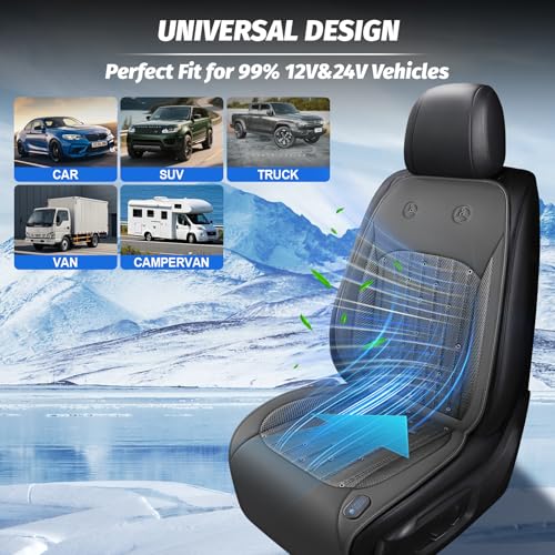Cooling Car Seat Cover with 2 Powerful Turbo Fans，12V-24V Ventilated Cooling Car Seat Cushion，3-Speed Adjustable Breathable Cooling Seat Cover for Car SUV Truck Universal Fit (Grey) - color: GREY