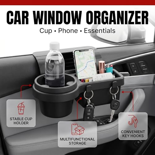 Li&Zhao Car Cup Holder - Hanging Car Door Window Drink Coffee Door Cup Holder with Clip-On Design, No Drill Universal Fit for All Vehicles, Perfect for Drivers and Truckers