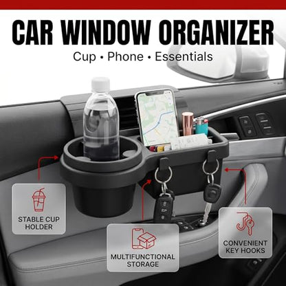 Li&Zhao Car Cup Holder - Hanging Car Door Window Drink Coffee Door Cup Holder with Clip-On Design, No Drill Universal Fit for All Vehicles, Perfect for Drivers and Truckers