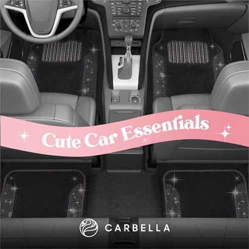Carbella Diamond Bling Car Mats 4-Piece Set, Shiny Rhinestone Crystal Carpet Car Floor Mats, Two-Tone Floor Mats for Cars, Cute Automotive Interior Car Accessories for Women (Black)