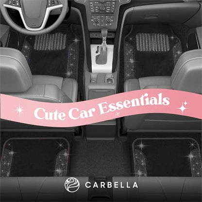 Carbella Diamond Bling Car Mats 4-Piece Set, Shiny Rhinestone Crystal Carpet Car Floor Mats, Two-Tone Floor Mats for Cars, Cute Automotive Interior Car Accessories for Women (Black)