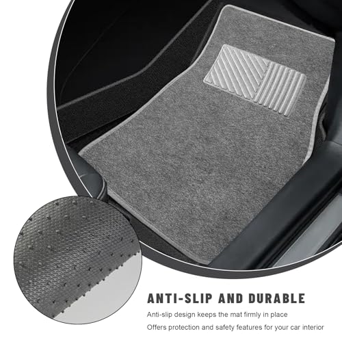 Sun Walker 4 PCS Car Floor Mats, Waterproof Anti-Slip Front & Rear Car Carpets with Driver Heel Pad, All Weather Floor Protective Pads Universal for SUVs Trucks Sedans Vans (Gray) - color: Gray